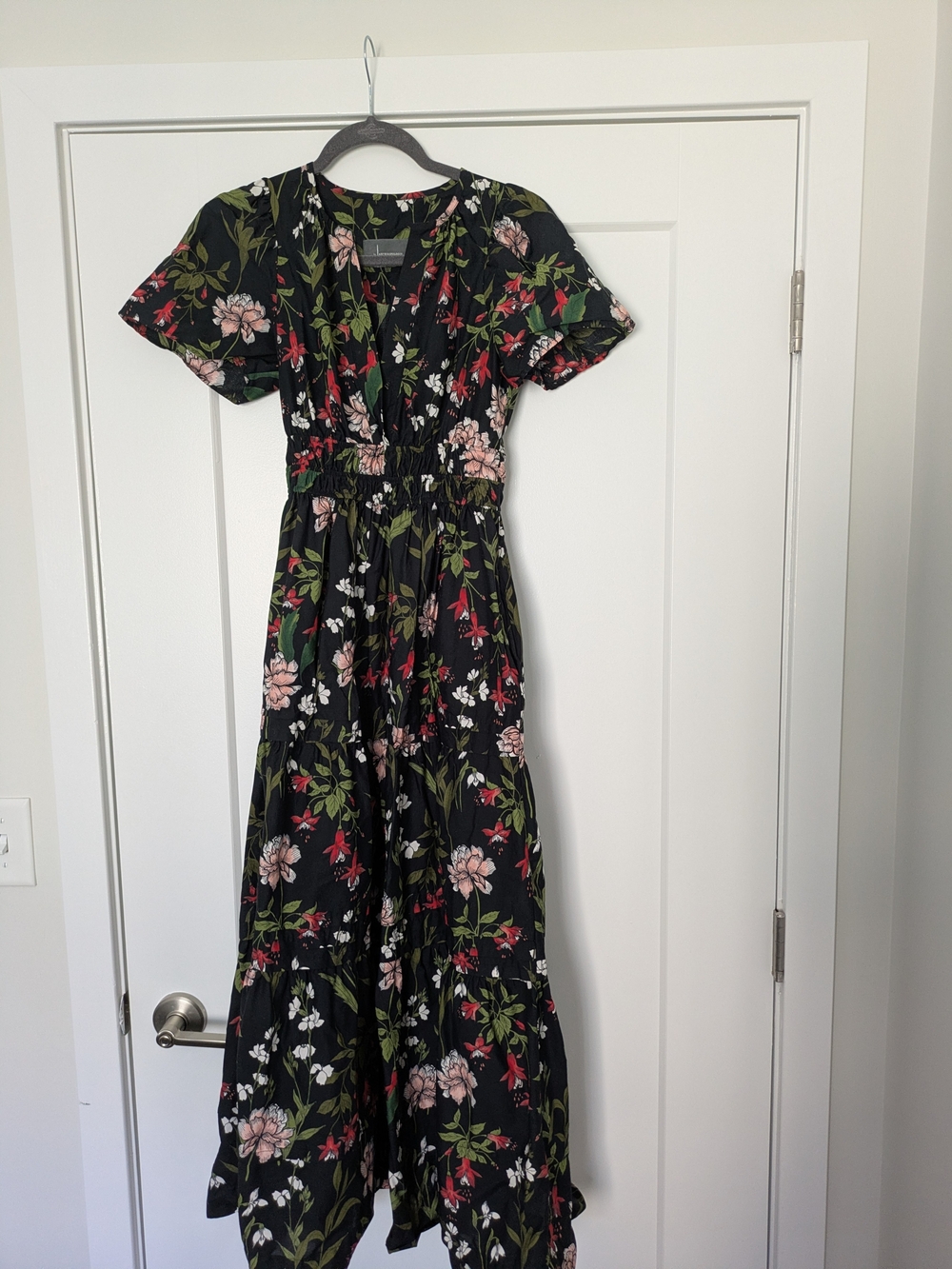 Anthropologie Black Floral Somerset Maxi Dress, Size XXS